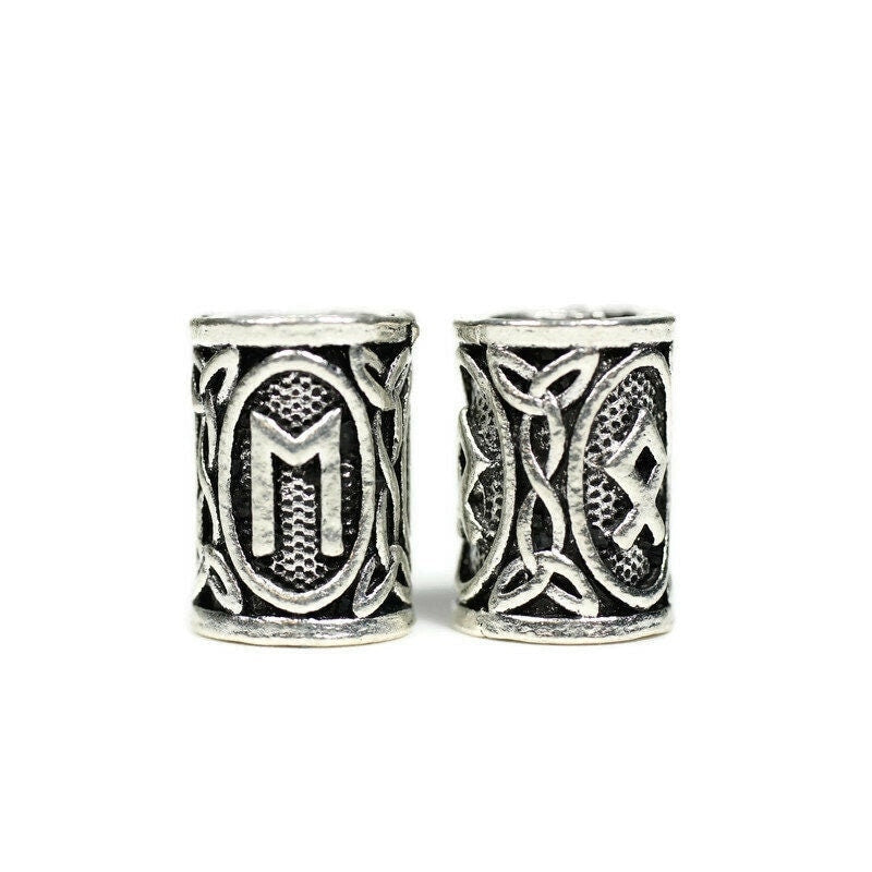 Silver Viking Dreadlock Beads // 6mm Bead Hole - Assorted 2 Pack // Dread Bead, Viking Dread Bead, Beard Beads, metal dread bead