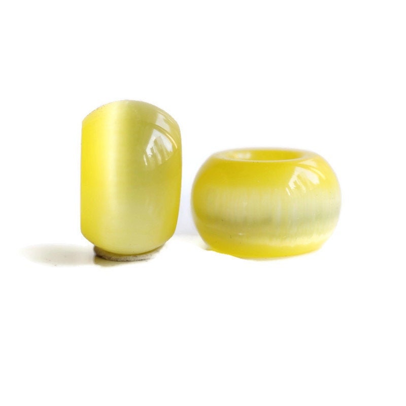 2 Yellow Glass Cats Eye Dread Beads -  6mm Bead Hole - DreadLock Beads, Dread Beads and Accessories, Hair Beads, Dread Jewelry, 4D032