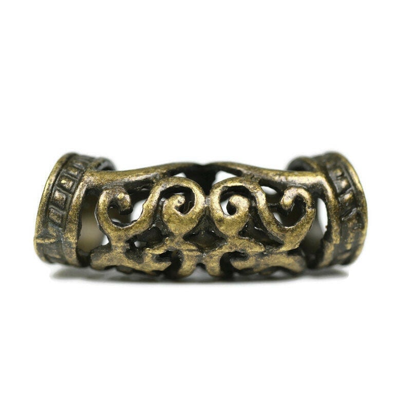 Antique Scroll Arch Dreadlock Bead - 7mm bead hole - Large Hole Beads for Jewelry, Flower dread bead, Hair, Braids, metal dread bead