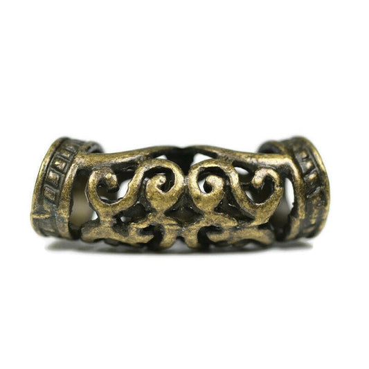 Antique Scroll Arch Dreadlock Bead - 7mm bead hole - Large Hole Beads for Jewelry, Flower dread bead, Hair, Braids, metal dread bead