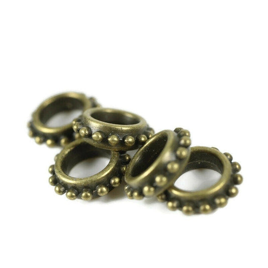 5 Antique Gold Stackable Dreadlock Bead - 7mm bead hole - Large Hole Beads for Jewelry, Flower dread bead, metal dread bead