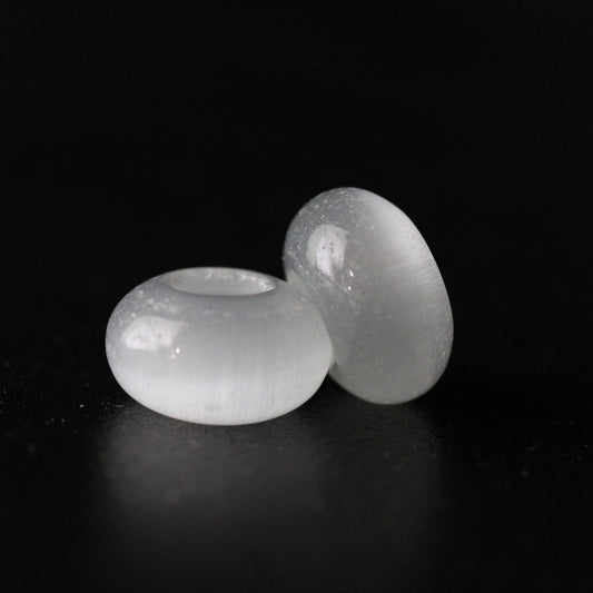 2 White Glass Cats Eye Dread Beads -  6mm Bead Hole - DreadLock Beads, Dread Beads and Accessories, Hair Beads, Dread Jewelry, 4D029