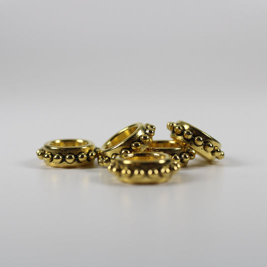 5 Gold Stackable Dreadlock Bead - 7mm bead hole - Large Hole Beads for Jewelry, Flower dread bead, Dreadlocks, metal dread bead