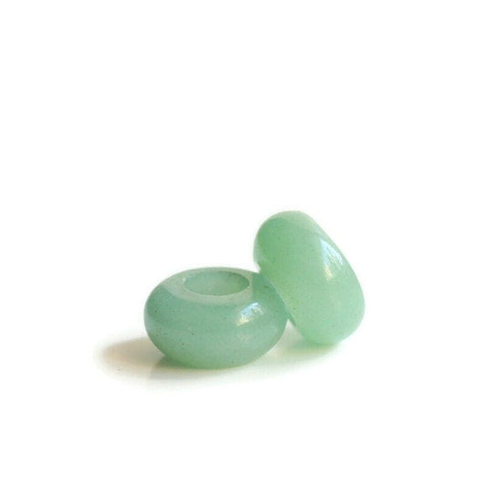 Green Aventurine Dreadlock Bead Set of 2 beads - 5mm ID bead hole - Beads for Dreadlocks, Stone dread beads, Fairy Locks, & Hemp Jewelry,