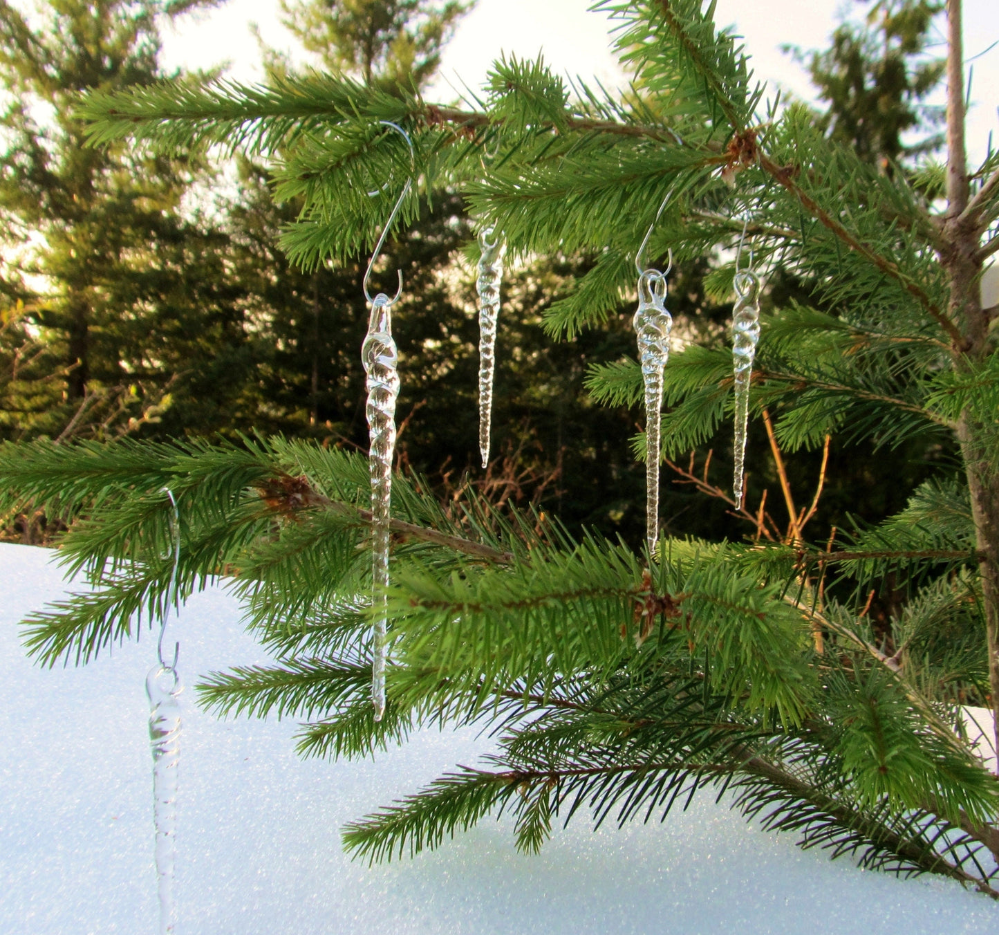 Handmade Glass Icicle with gift box, Glass Christmas Tree Ornament, Sun catcher Window decoration