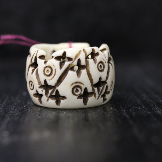 Bone Dread Beads - 15 mm bead holes - Circle and Stripe, Large hole Beads for dreadlocks or chunky hemp jewelry beads