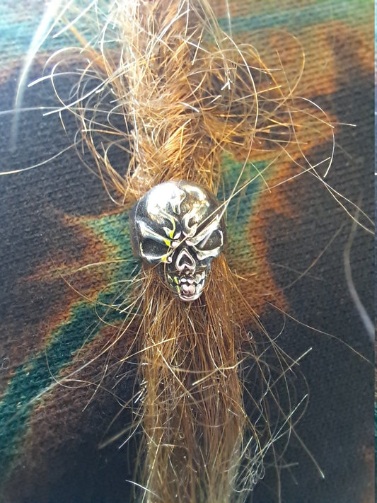 Antique Silver Skull dread lock beads or viking beard beads 8mm bead hole, 4E002, , metal dread bead, metal dread bead