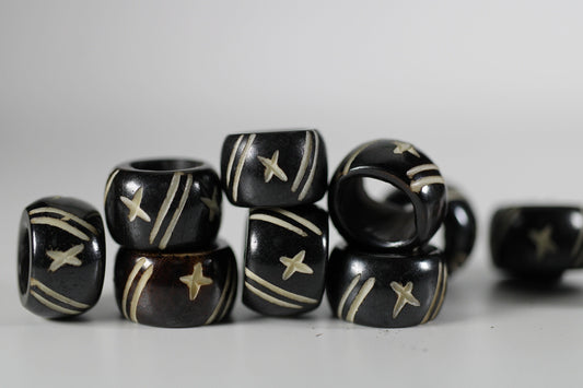 Star and Stripe Bone Dread Bead // 10mm Bead Holes // Dreadlock Beads, Dread Jewelry, Dread Accessories, Large Hole Beads, Hair Beads