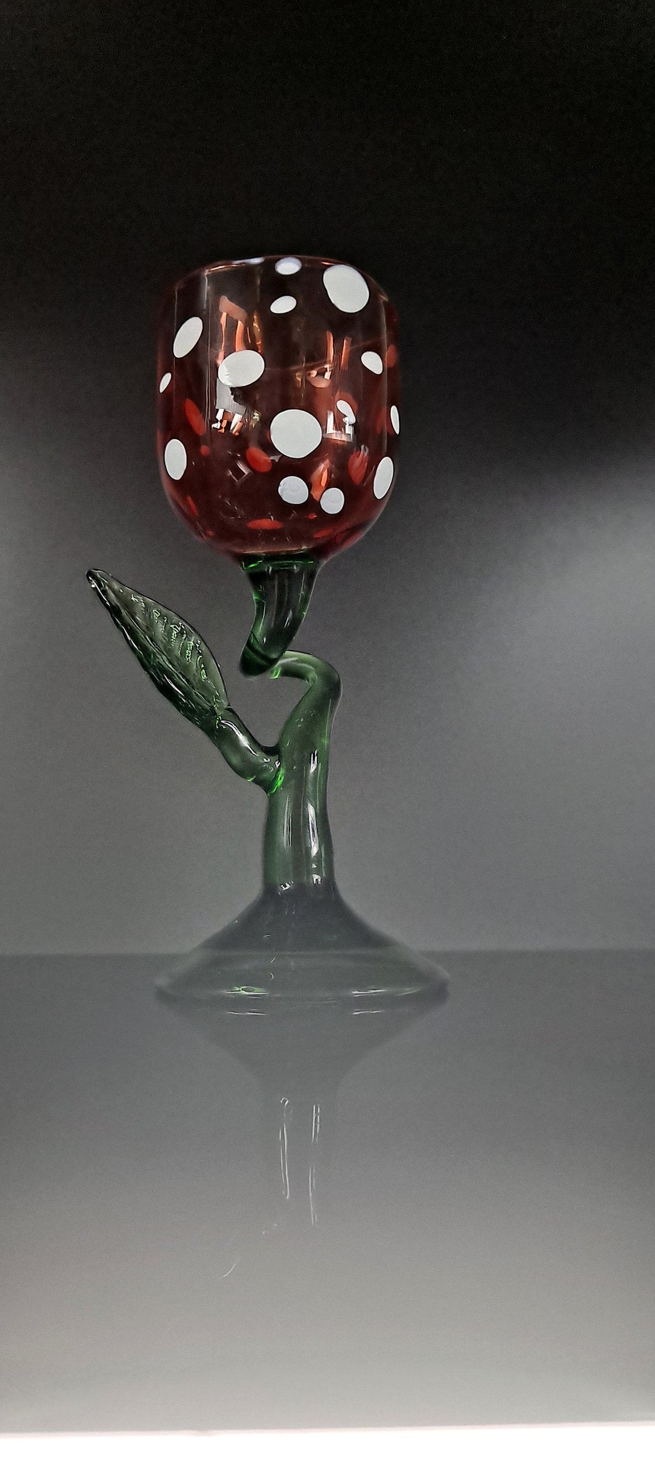 Piranha Plant Mushroom Flower Hand Blown Wine Glass, Ready To Ship