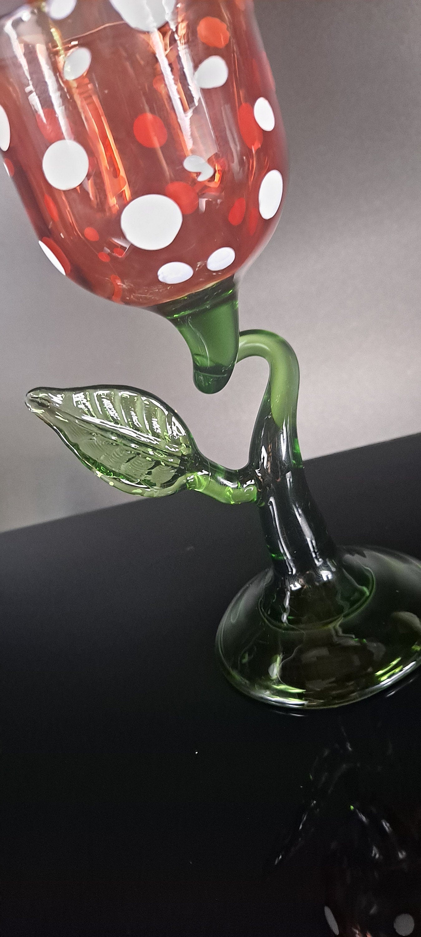 Piranha Plant Mushroom Flower Hand Blown Wine Glass, Ready To Ship