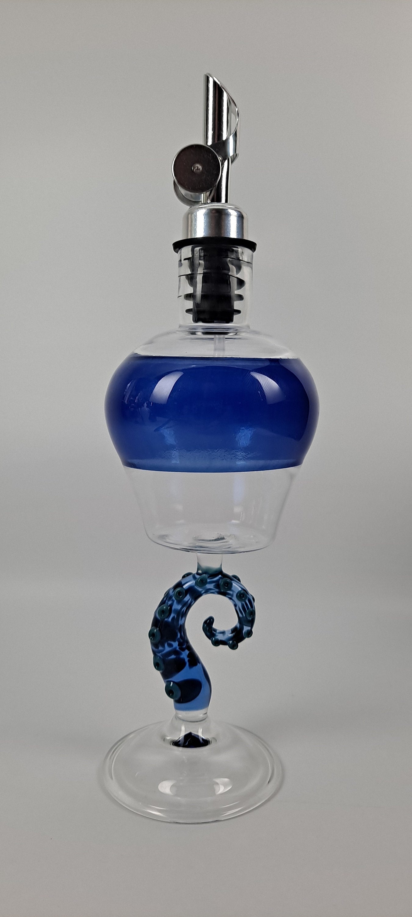 Olive oil Bottle, Octopus Tentacle Stem & Encalmo Blue Satin Bottle, Ready to Ship