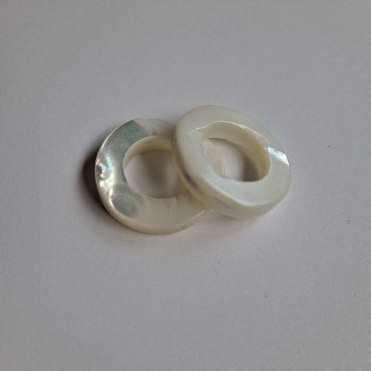 2 Mother of Pearl Dread Bead Rings - 12mm bead holes - Shell Dread Beads, White mother of pearl  Stone Dread Beads