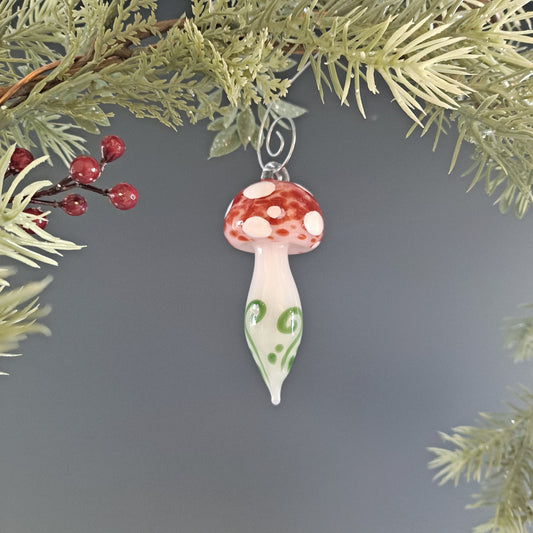 Blown Glass Mushroom Ornament, Cottagecore Mushroom Gift, Made to Order