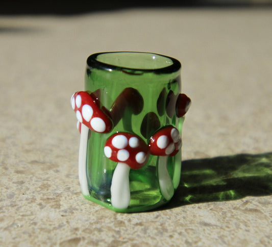 Amanita Mushroom Glass Dread Bead with Green Background, CUSTOM Bead Hole Sizes 4-16mm