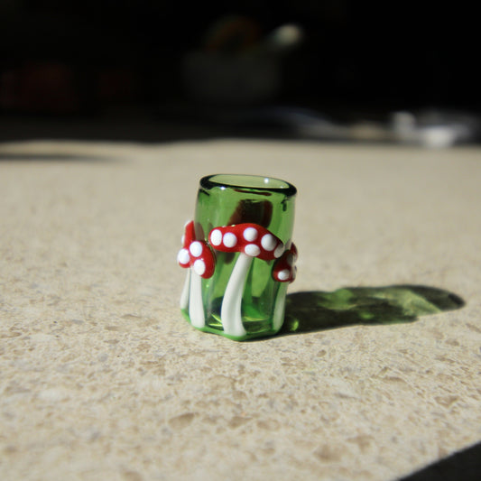 Amanita Mushroom Glass Dread Bead with Green Background, CUSTOM Bead Hole Sizes 4-16mm
