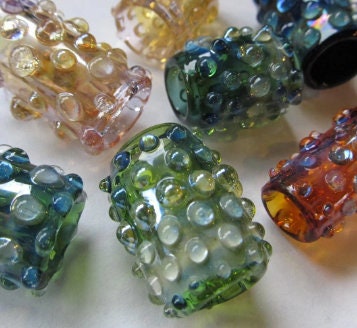 Dots on Green Glass Dread Bead, 4mm - 16mm Bead Hole Sizes Available, Made to Order